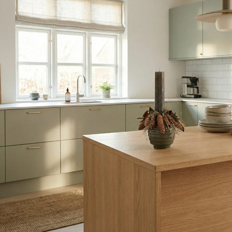 Kalenderlys dekoration i et køkken.