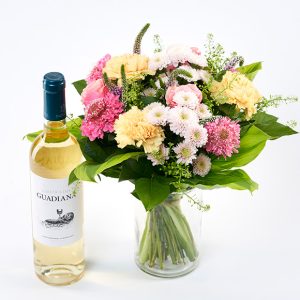 Mors dag buket med hvidvin