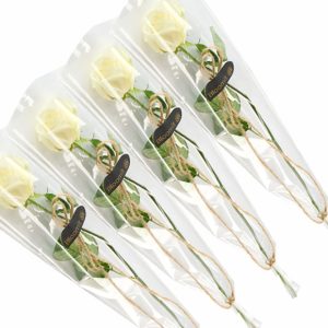 4 elegante hvide roser, gavepakket