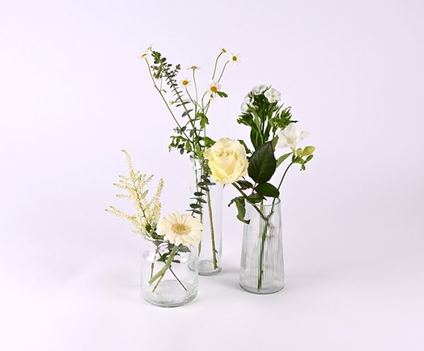 Festlig vasepynt med hvide blomster, 3 stk.