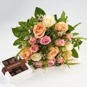 Valentinsbuket, floristens valg og chokolade