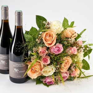 Valentinsblomster og vin