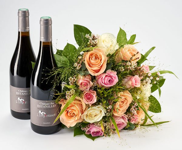 Valentinsblomster og vin