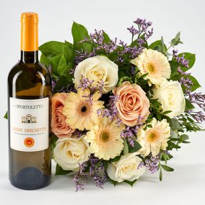 Hvidvin og blomster