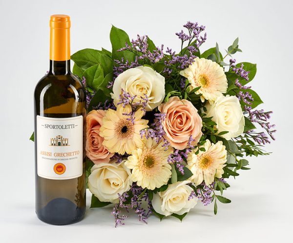 Hvidvin og blomster