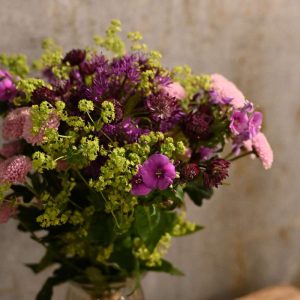 Close-up af sød lilla buket.