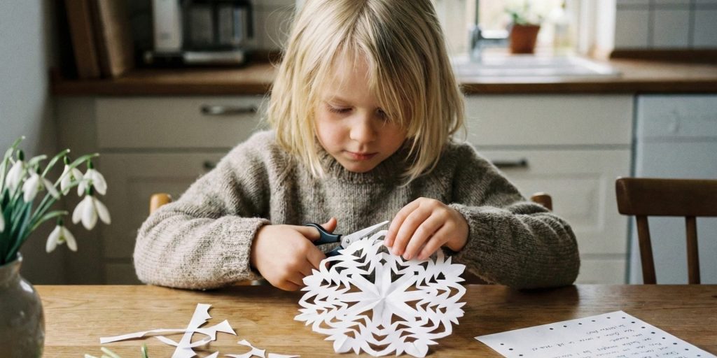 Et barn klipper gækkebrev.