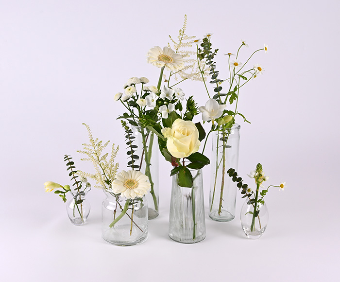 Løse blomsterstilke til 6 glasvaser, hvide